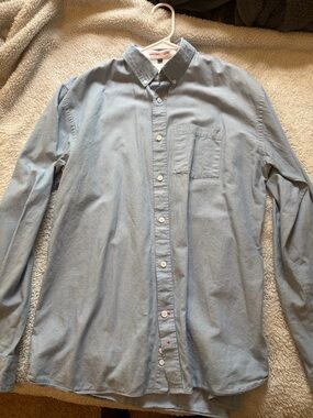 Apolis chambray Men's Light Blue Button-Down Oxford Shirt - cotton flax blend